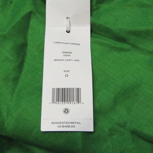 Tory Burch Women's Pleated Linen Midi Dress Bright Leaf Green Size 0 - Picture 8 of 8